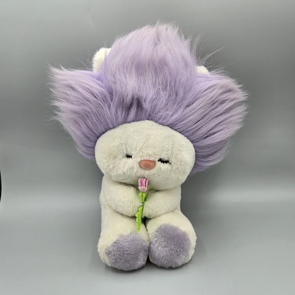 1982 Dakin Frou Frou Nature Babies Purple & White Plush Wild Hair Vintage Kawaii